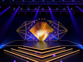 钻石背景舞台蓝色体积光科技展台3D模型