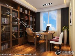 书房3D模型效果图