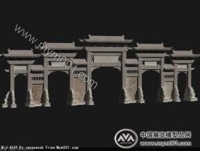 五门十柱碑坊彩绘